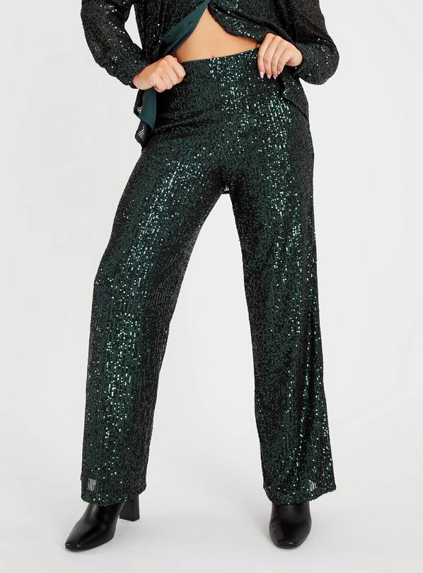 Dark Green Sequin Wide Leg Trousers 20L